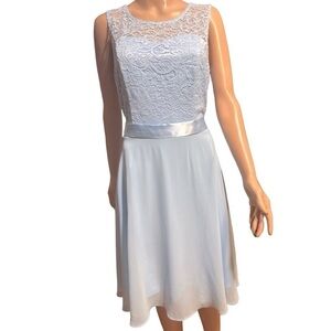 BeryLove Light Blue Lace Chiffon Zip Back Fit and Flare Wedding Bridesmaid Midi
